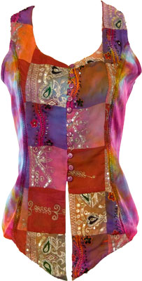 BLOUSE - EMBROIDERED SATIN PATCHWORK 