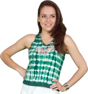 TOPS, GREEN TYE DYE BUTTERFLY APPLIQU