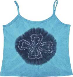 SPAGHETTI STRAP - TIE-DYE TURQUOISE/BLUE LUCKY CLOVER TOPS