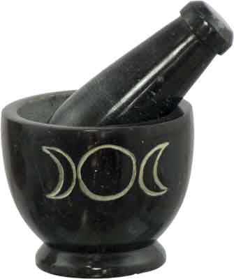 BLACK SOAPSTONE TRIPLE MOON MORTAR AND PESTLES