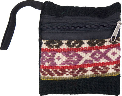 COIN PURSE - WOOL BLACK & RED 