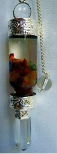 Bottle Pendulum with Chakra Stones and Quartz Crystal Terminated Point 